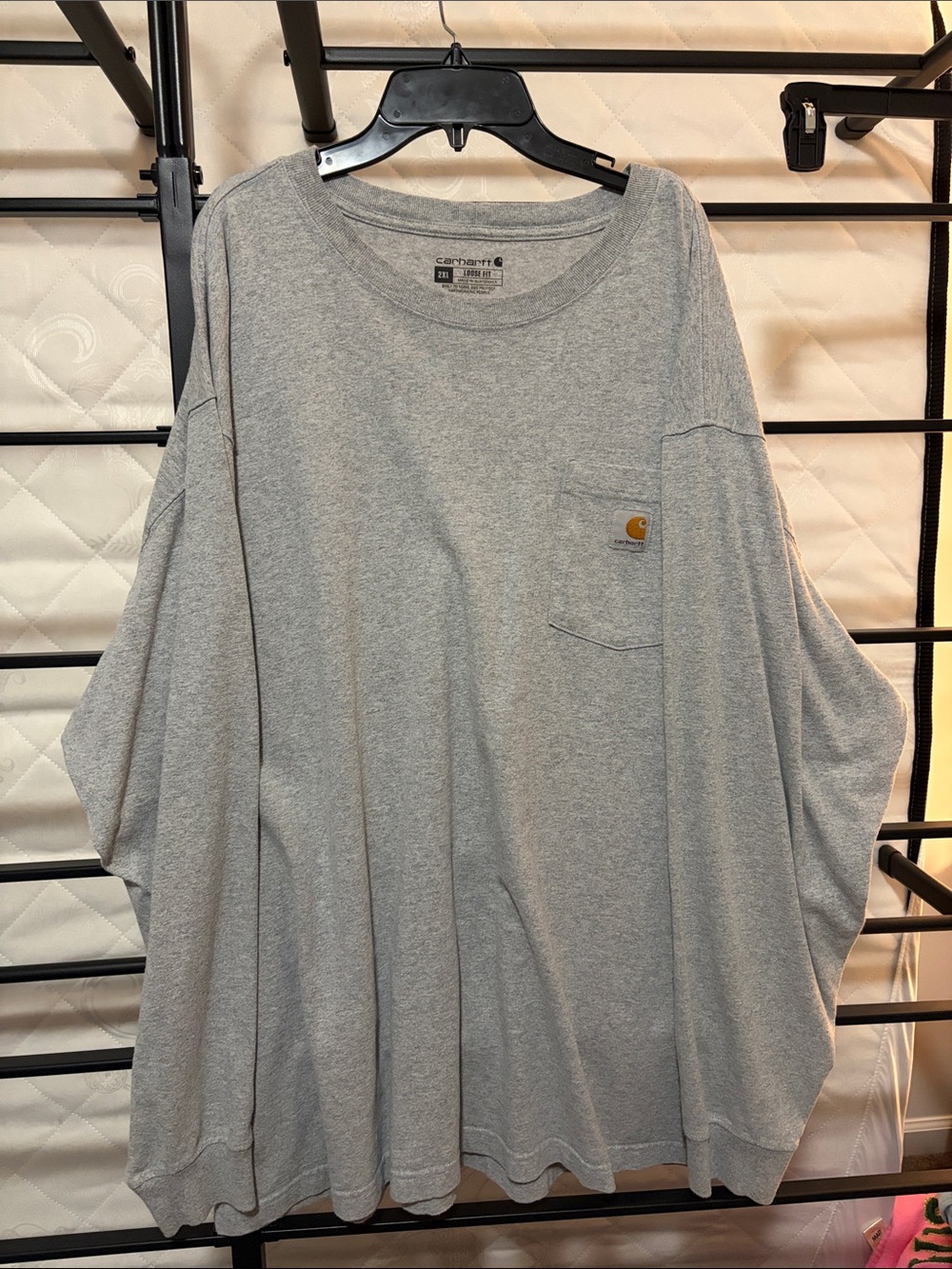 Carhartt Gray Loose Fit Long-Sleeve Pocket Tee with Logo Patch